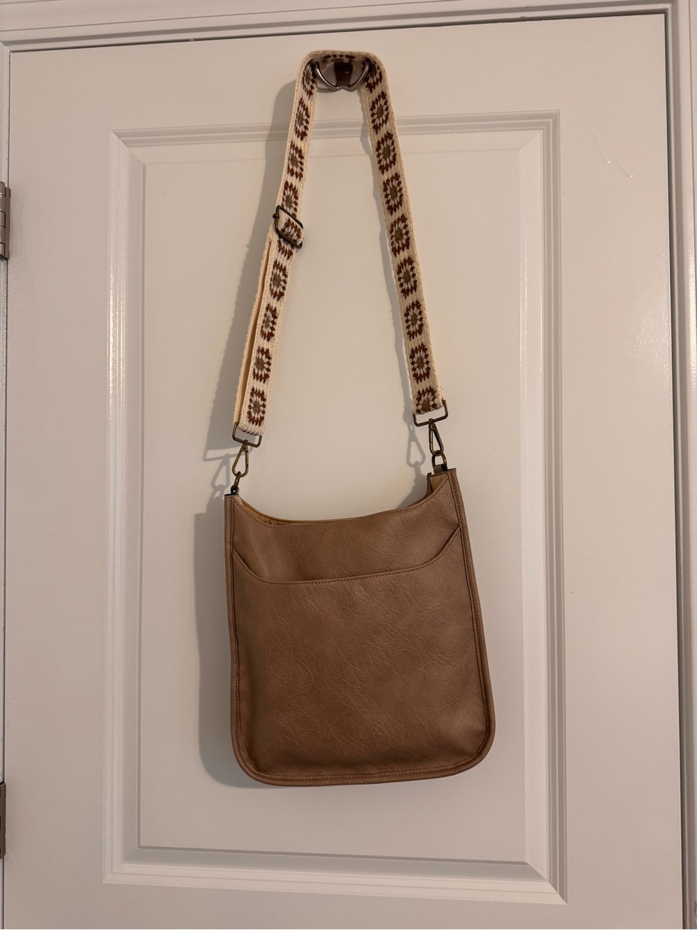 Tan hobo Bag with crochet guitar strap Strap